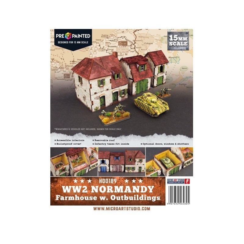 WW2 Normandy Farmhouse w. Outbuildings PREPAINTED [15mm/1:100]