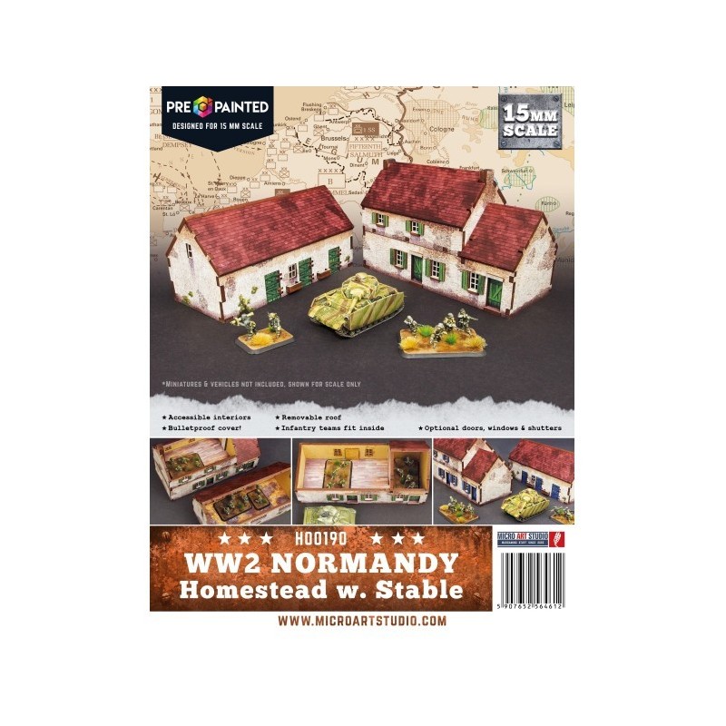 WW2 Normandy Homestead w. Stable  Prepintado [15mm/1:100]